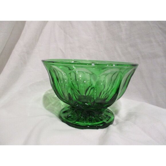 Emerald Green Depression Glass Bowl Vintage Anchor Hocking Footed midcentury - Picture 5 of 6